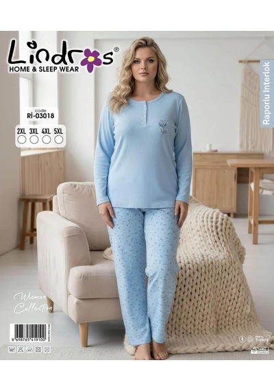 Boyraz Lindros Kadın Düğme Yaka Raporlu İnterlok Kışlık Battal Pijama Takımı 03018 - 1 Adet Mavi Boyraz Lindros Kadın Düğme Yaka Raporlu İnterlok Kışlık Battal Pijama Takımı 03018 - 1 Adet Mavi