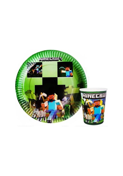 Minecraft Temalı Tabak Bardak Seti - 8 Kişilik