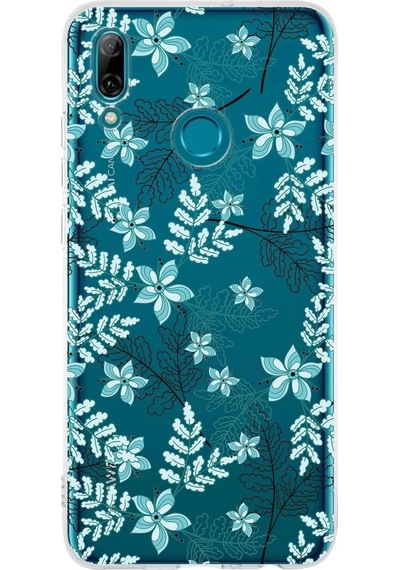 Huawei P Smart 2019 Uyumlu Kapak Floral Su Yeşili Tasarımlı Şeffaf Silikon Kılıf