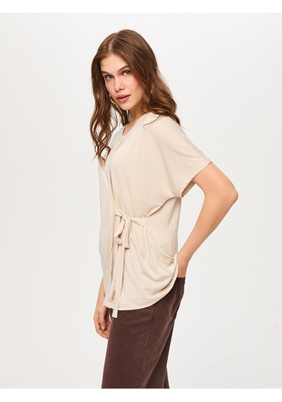 Faik Sönmez Beli Bağcık Detaylı Yuvarlak Yaka Modallı Tunik T-shırt S26tsh077 Us26tsh07772 Taş