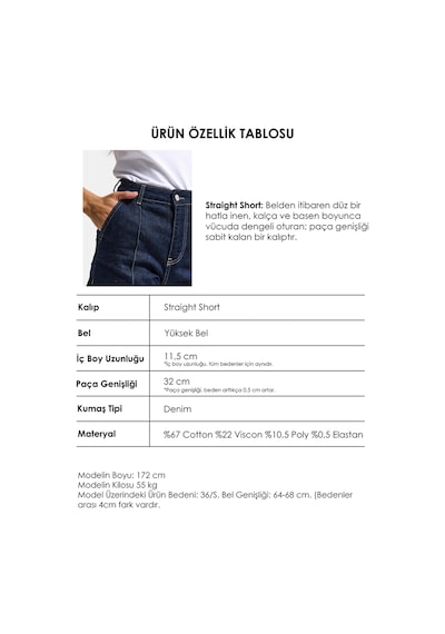 it's basic Kadın İndigo Selvedge 7s6-50 Straight Fit Relax Denim Şort
