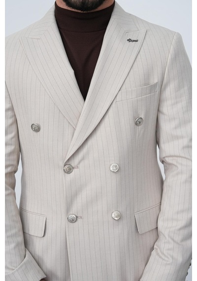 Dupont Classics Dupont Slim Fit Sivri Yaka 6 Drop Çift Yırtmaç Çizgili Viskon Kruvaze Erkek Takım Elbise Krem Dupont Classics Dupont Slim Fit Sivri Yaka 6 Drop Çift Yırtmaç Çizgili Viskon Kruvaze Erkek Takım Elbise Krem