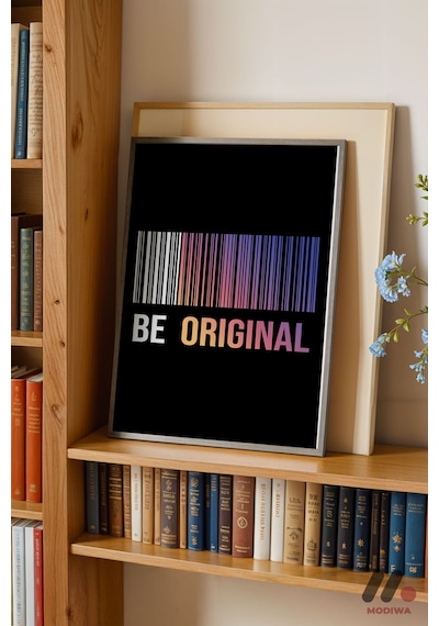 Be Original Barkod Tipografi, Siyah Çerçeveli Duvar Tablosu - Motivasyon Hediyesi