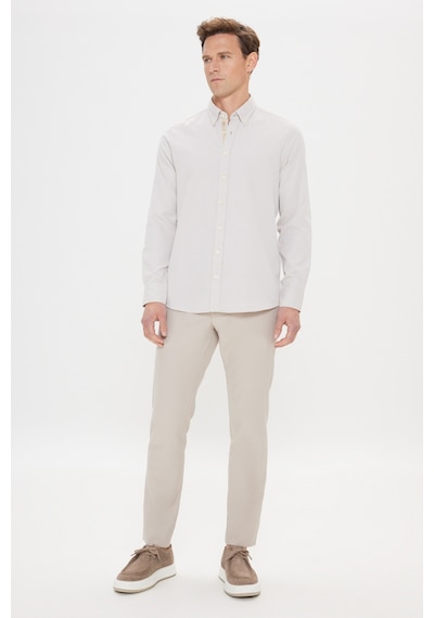 AC&Co / Altınyıldız Classics Erkek Bej Slim Fit Dar Kesim Klasik Yaka Pamuklu Armürlü Gömlek Bej