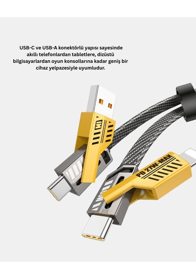 Çoklu Şarj Kablosu 65w 4'ü 1 Arada Örgülü Hızlı Veri Aktarım Usb-c Usb-a 0