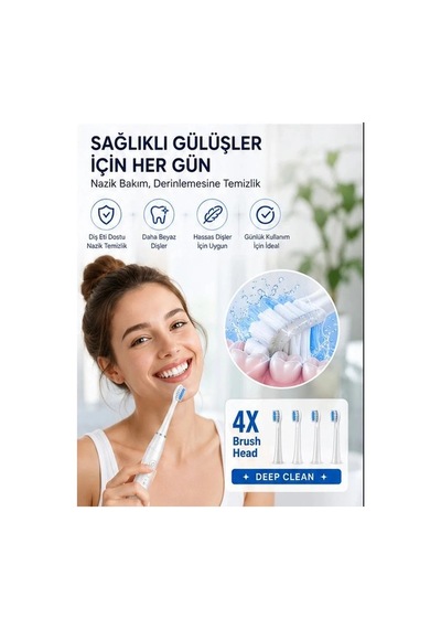 Şarjlı Diş Fırçası 15000 Vpm Titreşim Gücü, 500mah Batarya, 5 Temizlik Modu Beyaz Diğer