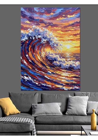 Ahşap Tablo Soyut Mavi Dalga Hareketi