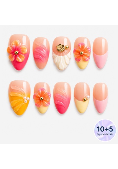 Renkli Nail Art Kısa Badem El Yapımı Jel Takma Tırnak Kkbd1783 L