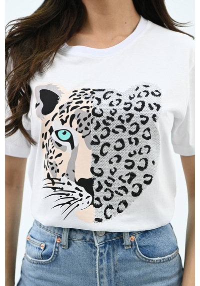Kadın Leopar Baskılı T-shirt 1731-24 001