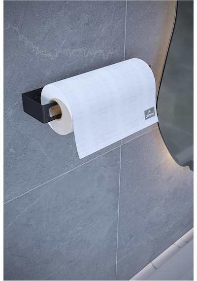 Metal Havluluk Minimal & Dayanıklı Duvar Tipi Askı / Modern Banyo Kağıt Havlu Tutacağı - Siyah Diğer