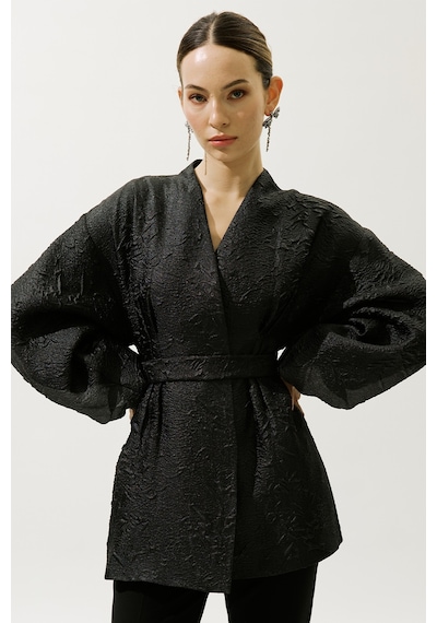 Manuka Jakar Organze Kimono Siyah Siyah