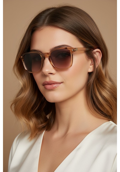 Glazento Amber Şeffaf Çerçeveli Unisex Güneş Gözlüğü Açık Kahverengi