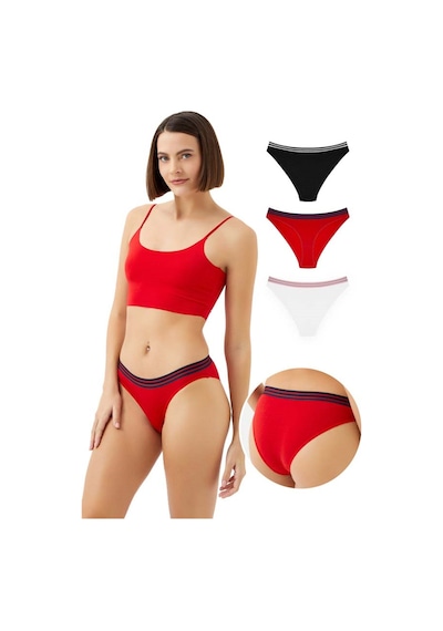 Cottonhill Spor Basic Pamuklu Bikini Külot 3'lü Paket - 3 Çok Renkli 2 Çok Renkli