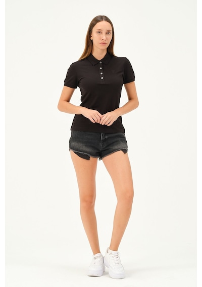 Msw Kadın Kısa Kollu Regular Fit Polo Yaka T-shirt SIYAH