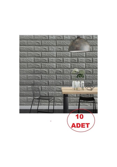 10 Adet 50x54 Cm Gri Silinebilir Kendinden Yapışkanlı Duvar Kağıdı Esnek Panel 3d Tuğla Desen