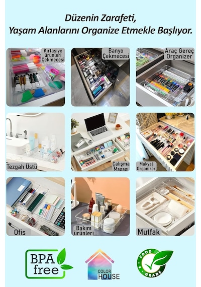 Color House 16'li Set Modüler Kaşıklık Ve Kepçelik Çekmece Içi Düzenleyici Şeffaf Mutfak Organizer Şeffaf 85 X Diğer