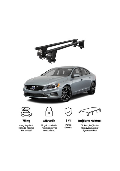 Royal Volvo S60 2010-2018 Uyumlu Siyah Kilitli Ara Atkı Port Bagaj Tavan Barı