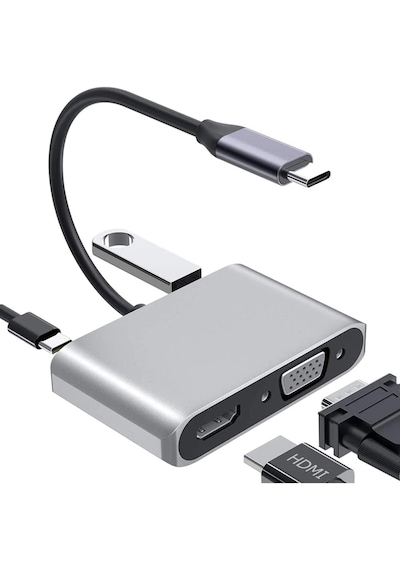 4in1 Type-c To 4k Ultra Hd Hdmı/ Vga/ Pd Şarj/ Usb3.0 Macbook Uyumlu Çoklayıcı Adaptör