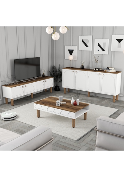 Bohem 3 Lü Salon Takımı - Beyaz Beyaz