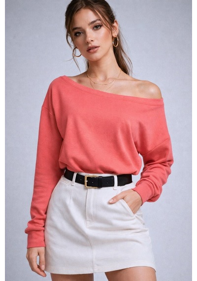 Rich Kadın Pembe Düşük Omuz Modal Bluz Pembe