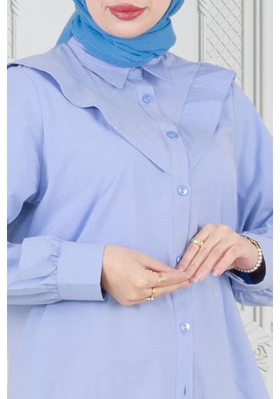 Sevitli Yakası Kat Detaylı Poplin Tunik-bebe Mavi-3655-bebe Mavi Bebek Mavisi