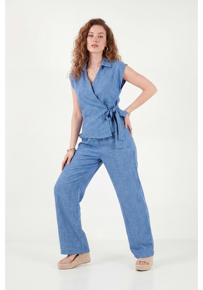 Lela Regular Fit Bağlama Detaylı Kolsuz Takım Bayan Takım 5866787 Mavi