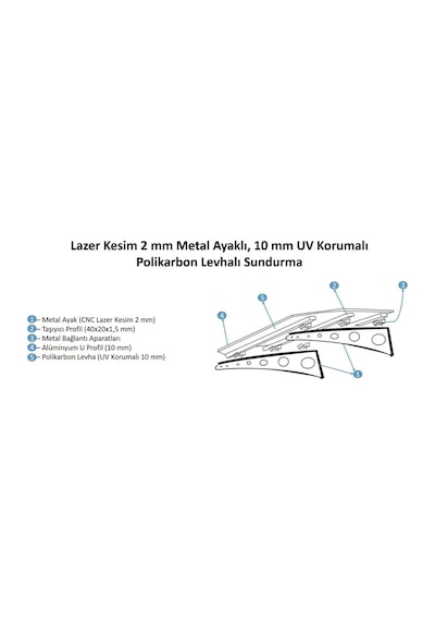 Metal Sundurma Lazer Kesim Antrasit Gri Metal Ayak 10 Mm Siyah Polikarbon Lale Model 200x100