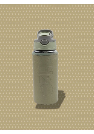 H2o Deri Kılıflı Pipetli Cam Matara 500 Ml Haki