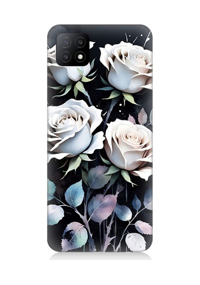 Oppo A53 Uyumlu Beyaz Güller Sessizliği Desenli Silikon Kılıf Çok Renkli