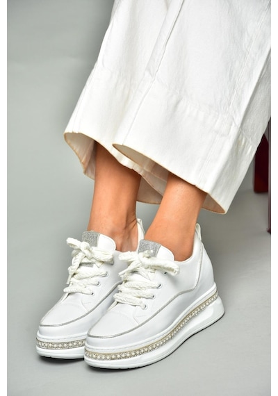 Fox Shoess602008704 Beyaz Kumaş Kalın Tabanlı Spor Ayakkabı Sneakers Beyaz