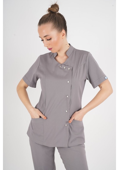 Aylu Model Soft Likra Gri Doktor Hemşire Hastane Scrubs Üniforma Takımı Gri