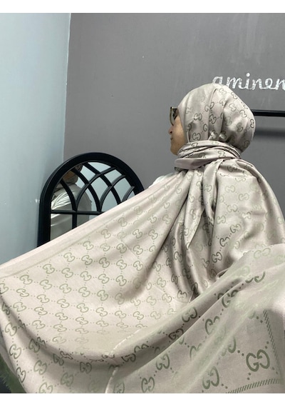 Modakaşmir G Desen Kaşmir İpek Şal Vizon Yeşil Renk Koyu Vizon