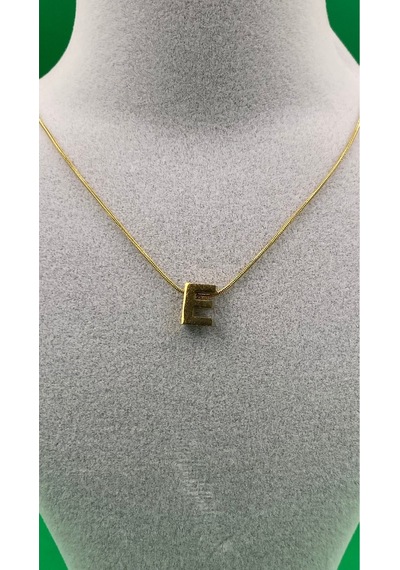 14k Altın Renginde E Harf Minimal Model Çelik Kadın Kolye Altın