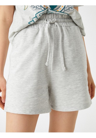 Koton Beli Lastikli Cepli Şort Gri Melanj 2yal28079ık