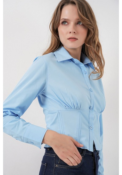 Hiccup Bdart Fitted Poplin Düğmeli Kısa Gömlek Maya Mavisi