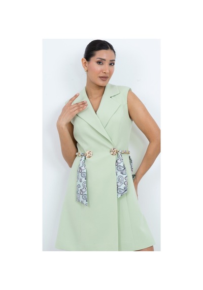Dorne Moda Bağlama Detaylı Mini Elbise- Düğün - Mezuniyet - Ofis Şıklığı Yeşil Yeşil