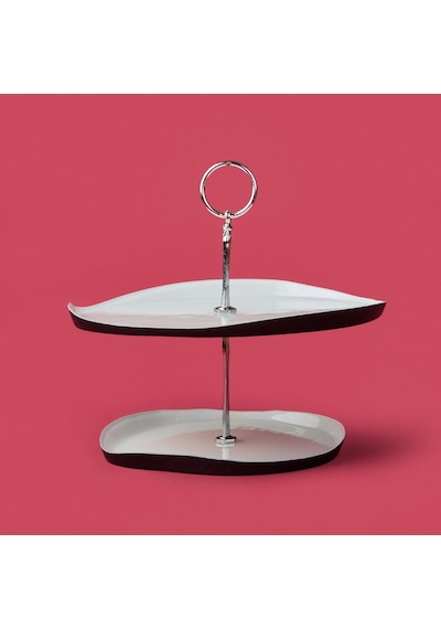 Kitchen Jota İki Katlı Kurabiyelik - Beyaz / Siyah - 28 Cm + 21 Cm Çok Renkli