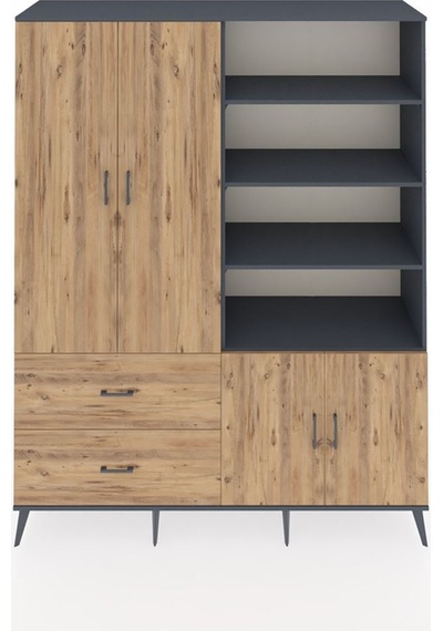 Hyperion Gardrop 7 Raflı 2 Çekmeceli Tek Askılı 176x44x221 Antrasit-çam Çam Hyperion Gardrop 7 Raflı 2 Çekmeceli Tek Askılı 176x44x221 Antrasit-çam Çam