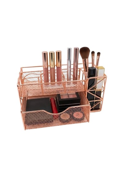 Rose Gold Metal Mesh Masaüstü Organizer Çekmeceli Çok Bölmeli 21.8x11.5x11 Cm 9510 Genel