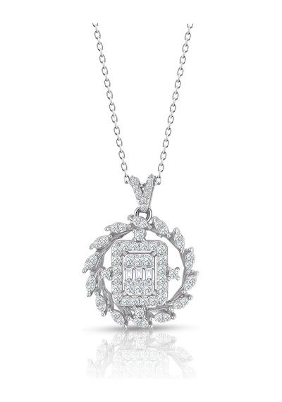 0.60 Ct. Modern Tasarım Baget Kare Tektaş Kolye