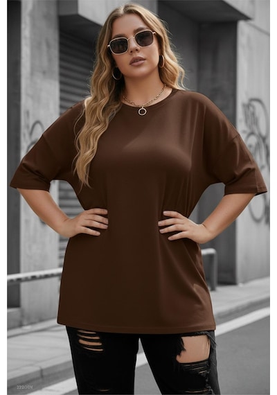 Mily Kadın Büyük Beden Battal Basic Bisiklet Yaka Pamuklu T-shirt Rahat Kesim Unisex Sevgili Kombini Kahve Mily Kadın Büyük Beden Battal Basic Bisiklet Yaka Pamuklu T-shirt Rahat Kesim Unisex Sevgili Kombini Kahve