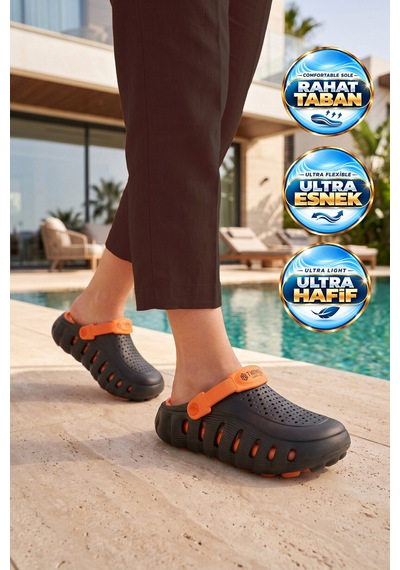 Twingo Siyah-turuncu Eva Hafif Rahat Yumuşak Taban Unisex Sabo Terlik Havuz Bahçe Terliği 2504