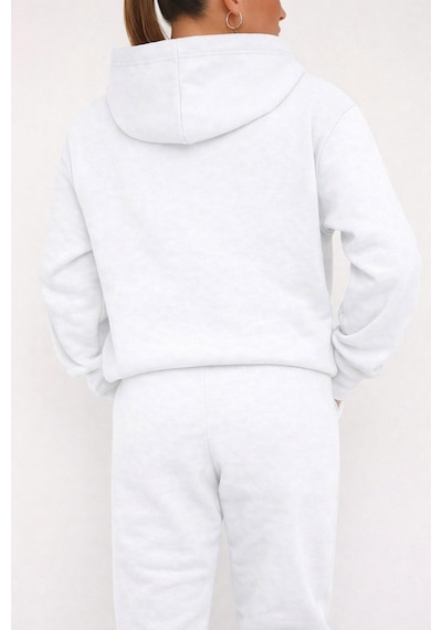 Heart Rhytym Love Baskılı Kapüşonlu Sweatshirt Ve Eşofman Altı Eşofman Takımı Beyaz