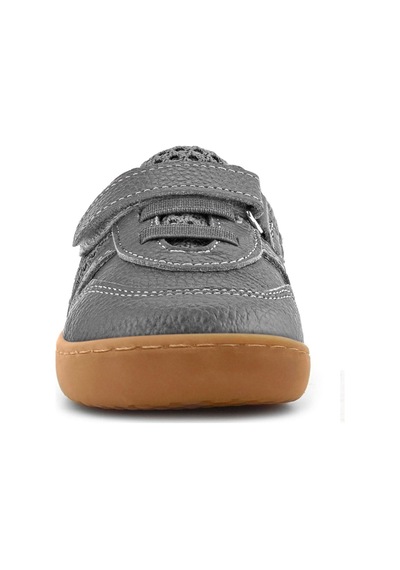 Rakerplus Bob Hakiki Deri Gri Bordo Barefoot Cırtlı Lastikli Bebek Sneaker Ayakkabı Gri