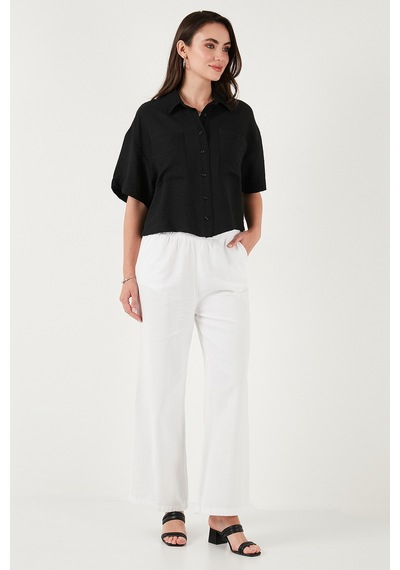 Lela Regular Fit Cep Detaylı Kısa Kollu Bayan Gömlek 6778568 Siyah