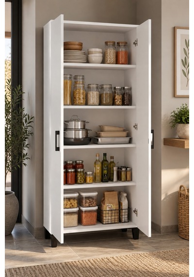 Sulorahome Mutfak Ve Kiler Dolabı 160 Cm Beyaz Çok Amaçlı Dolap