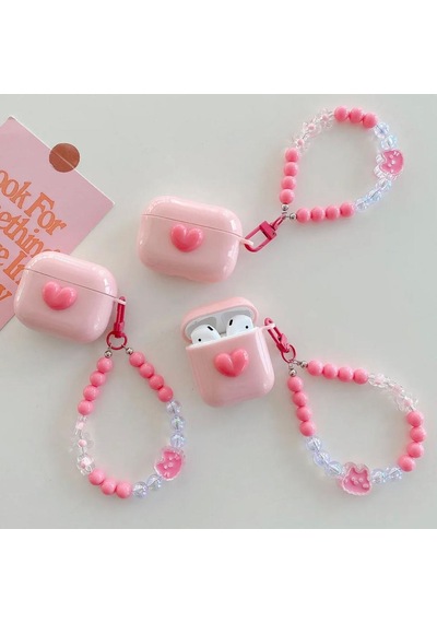 Pembe Kalpli Sevimli 2.nesil Uyumlu Airpods Koruyucu Kılıf