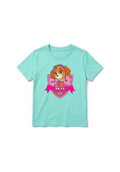 Urbantrendstore Paw Patrol Skye Unisex Kız Çocuk Bisiklet Yuvarlak Yaka Basic Kısa Kollu %100 Pamuk Tişört Mint