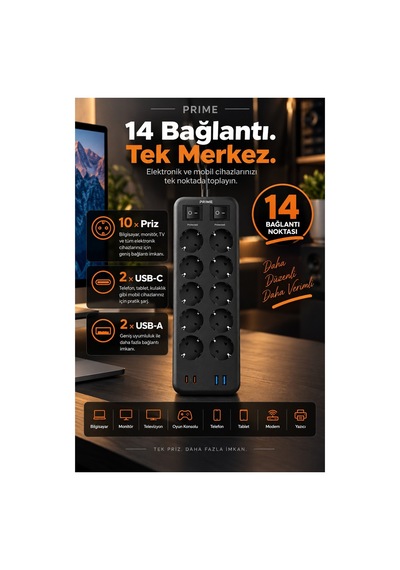 Robeve Fulltech Prıme 10 Lu Akım Korumalı Priz 3680w - 1050j Koruma, 2 Usb-c + 2 Usb-a, 2 Metre Kablolu, 1+1 Bağımsız Aç/kapa Anahtarlı Çoklu Uzatma Prizi Grup Priz 10'lu Priz 2 M Robeve Fulltech Prıme 10 Lu Akım Korumalı Priz 3680w - 1050j Koruma, 2 Usb-c + 2 Usb-a, 2 Metre Kablolu, 1+1 Bağımsız Aç/kapa Anahtarlı Çoklu Uzatma Prizi Grup Priz 10'lu Priz 2 M