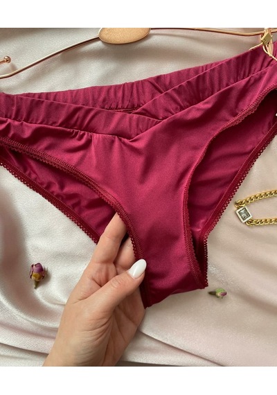 Kadın Rahat Kumaş Önü V Detaylı Günlük Kullanım Mikro Saten Slip- Bordo